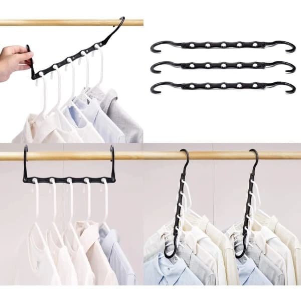 Space Saving Hangers, 10 Pcs Magic Hangers, Space Saving, Magic Clothes Hangers, Space Saving Hangers for Clothes - Black