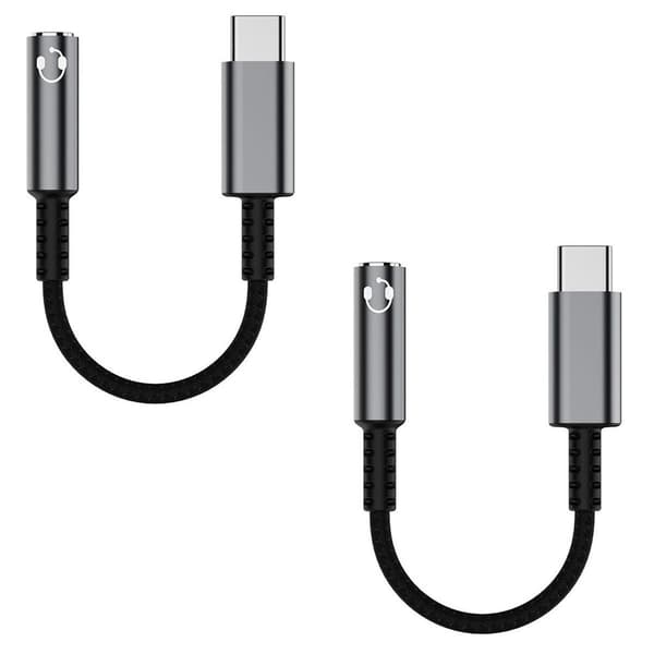 USB-C til 3,5 mm hovedtelefonadapter (2-pak), USB grå