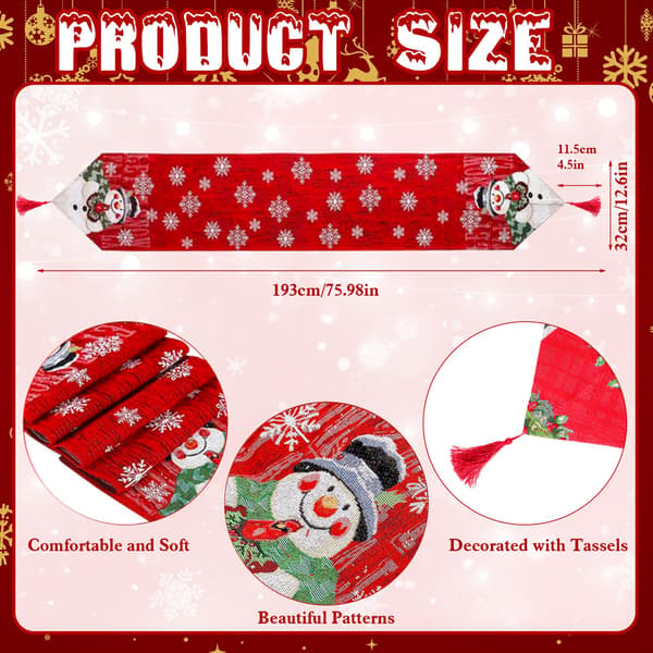 Christmas Table Runner with Tassels, Santa Snowman Elk Tree Polyester Cotton Table Runner (Snowman)
