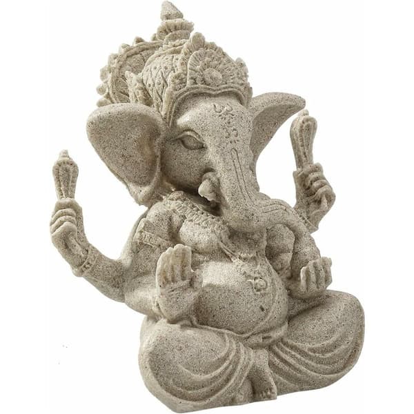 Sandstone Elephant Sculpture Ganesha Buddha Figurine Handmade