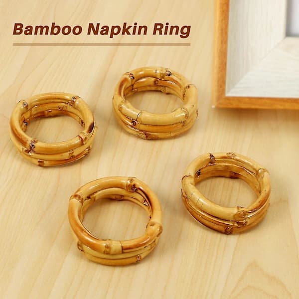 Bamboo Napkin Rings, 4-pack, Napkin Holders for Table Decorations for Weddings