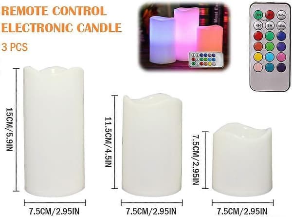 3-pak LED-lys, LED-bloklys, LED-udendørslys med timer, vandtætte LED-udendørslys, til fødselsdage, jul, barer, hoteller, bryllupper