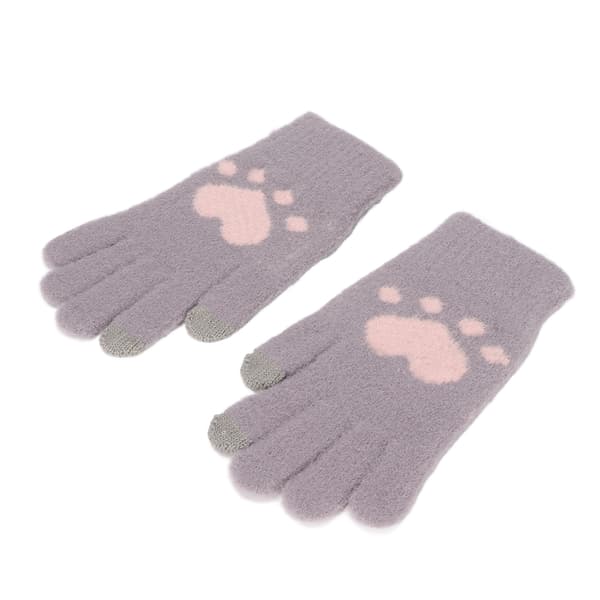 Cute Cat Paw Pattern Touch Screen Gloves Breathable Soft Imitation Mink Warm Thick Gloves Purple