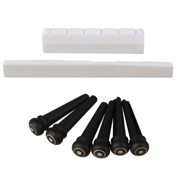 Classic 6-String Guitar Bone Saddle Nut Kit with Ebony Pins