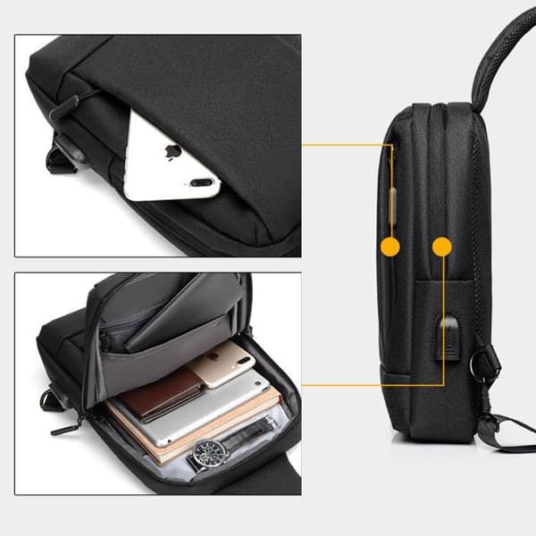 Crossbody-taske til mænd og kvinder, afslappet skuldertaske, bryst sort