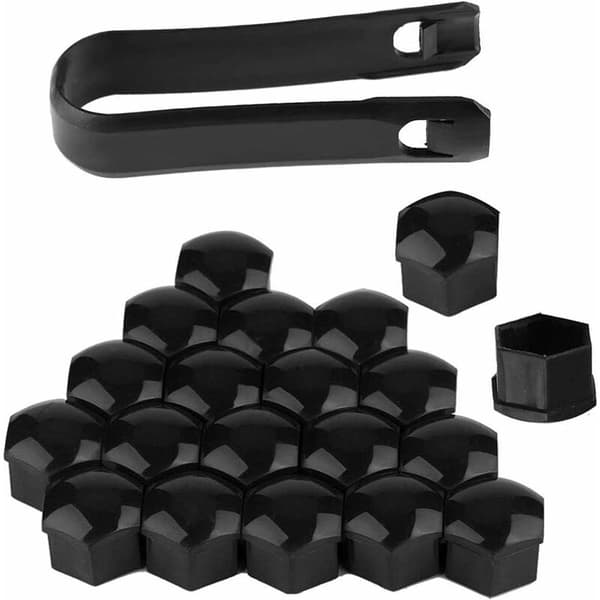 19mm Mutterhette 20 stykker Hjulmutterhette Hjulboltdeksler Universal Dekkmutterhetter Bolt Mutterhetter med Avtakbart Verktøy for Biler Svart