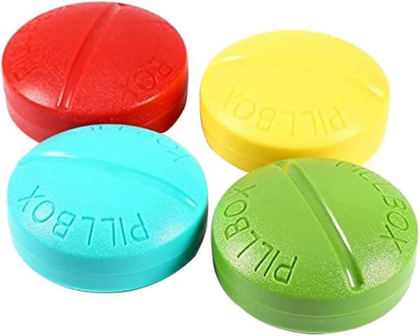 4 Portable Round Travel Pill Boxes with Removable Compartments