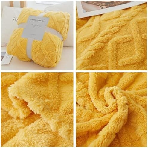 Fleece Tæppe, Hyggeligt Sengetæppe, Varmt Flanel Sofatæppe til Alle Årstider (Gul, 100 * 150CM)