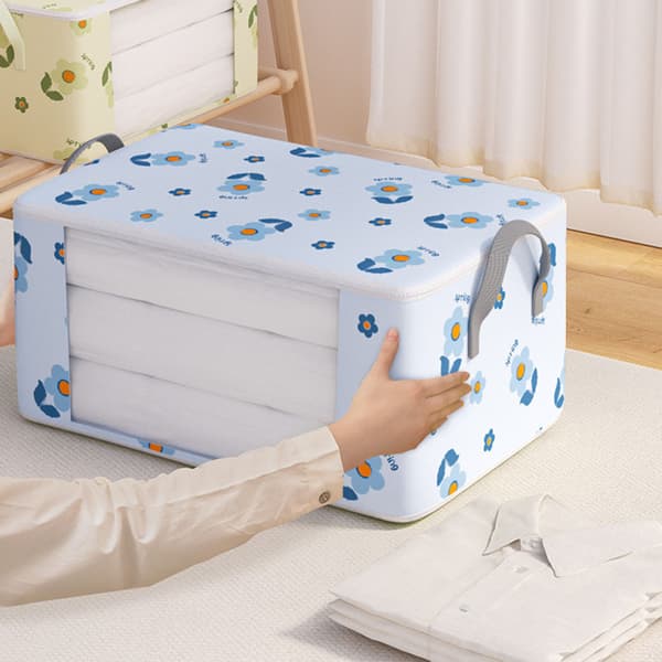 72L Clothes Storage Bag with Handle Stackable Dustproof Quilt Packing Bag for Home Beige Large Size Beige Large Size