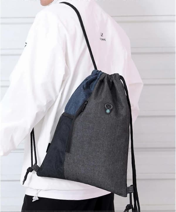 Drawstring Bag Sport Oxford Cloth Waterproof with Mesh Pocket (Navy Blue)