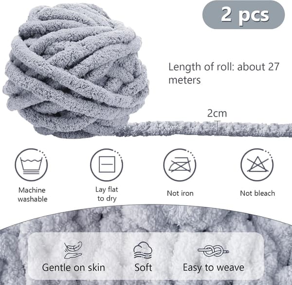 500g (250gx2) Chunky garnnøgle ca. 54m Chenille Chunky pelsgarn blød uld Chunky garn blødt strikkegarn til hæklede tæpper tørklæder hatte grå