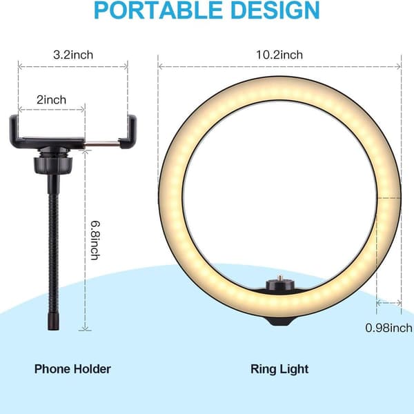 10-inch Selfie Ring Light with Tripod, Dimmable LED Desk Lamp, Camera Ring Light with KLB