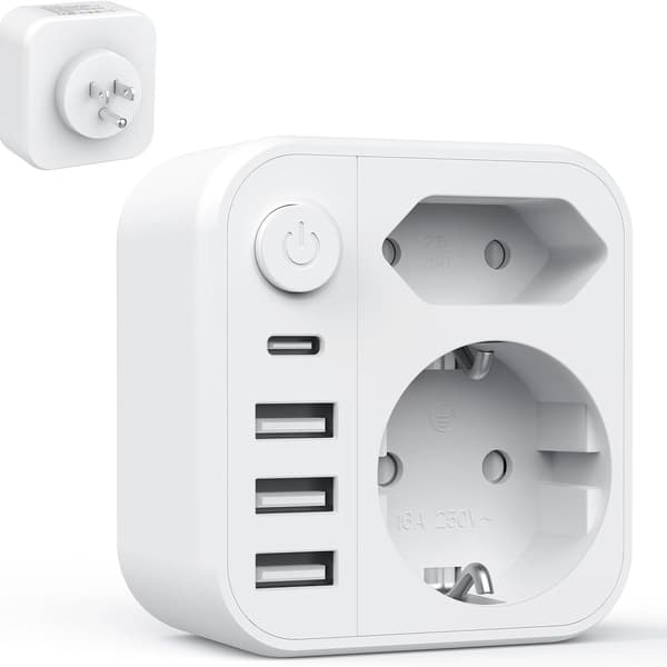 6-in-1 Power Strip, Power Strip with 2 USB A and USB C Ports, Wall Socket with Switch (4000W/16A), Dual Plug