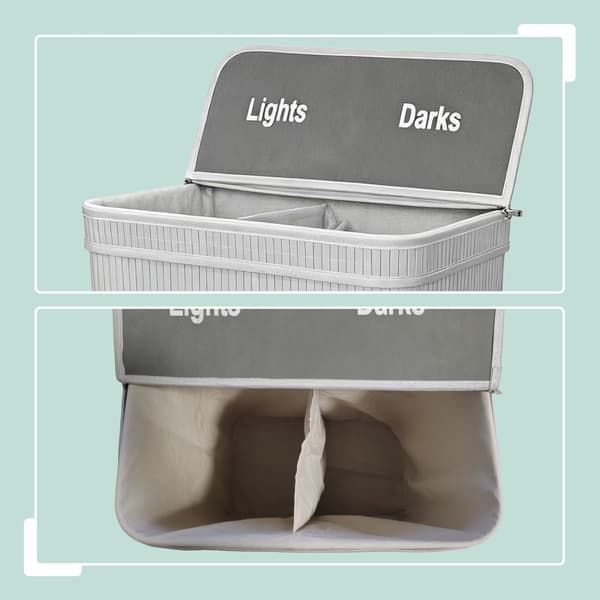 Bamboo Laundry Basket, 2 Compartments, Foldable 3010