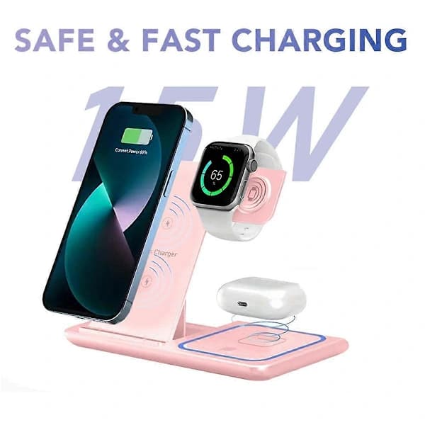 15W Trådløs Oplader LED-Lampe Telefonholder Stativ Rosa