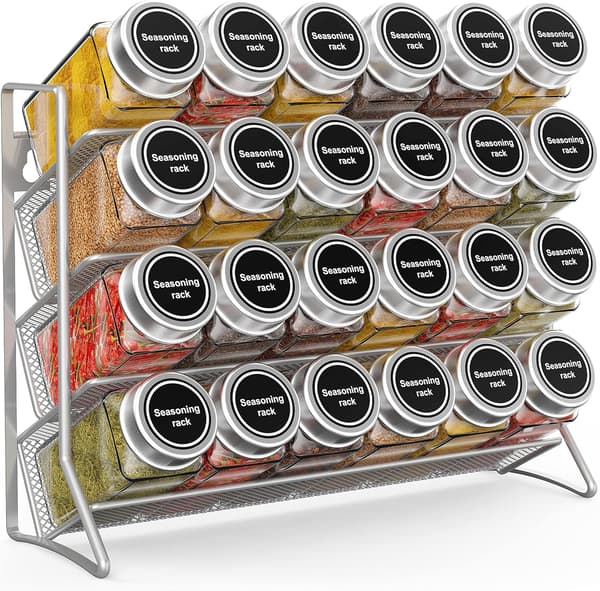 1 pc Spice Rack Organizer 4-layer Wall Mounted Spice Holder With Adhesive Sticker and Screws silver silver silver
