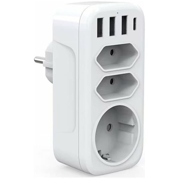 – 3 AC Outlets & 3 USB Ports 3A Wall Socket – 4000W Smart Charger – Compact Design for Home & Office – Charges 6 Devices Simultaneously