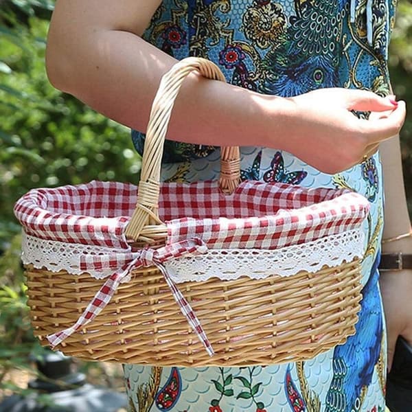 Wicker Basket Gift Basket Empty Oval Woven Willow Picnic Basket with Handle Wedding Basket