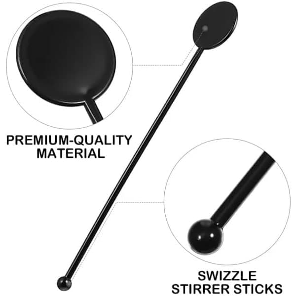200-pak 7 tommer 17 cm Sorte Genanvendelige Cocktailpinde Premium Drink Mixing Sticks