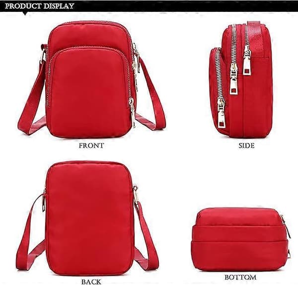 1 pc Crossbody Mobile Bag Women, Nylon Wallet Shoulder Bag, 3 Layer Zipper Mobile Phone Bag with Adjustable Strap.