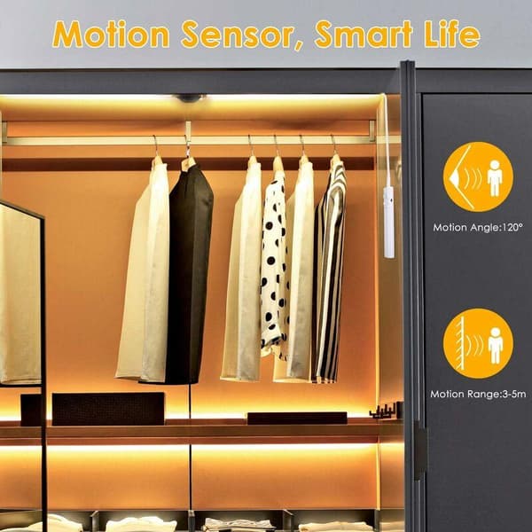 Closet Lighting, 60LED 2M Night Light with Light, Motion Sensor Lamp for Cabinets/Wardrobes/Stairs/Hallway/Closet, Battery Powered (200cm)