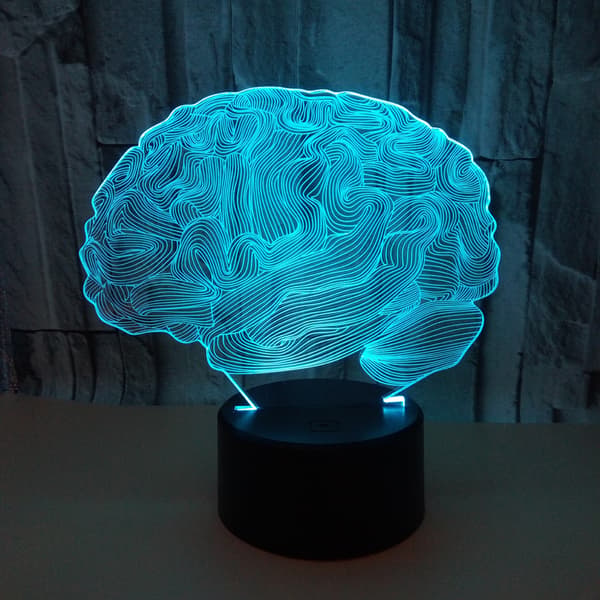 3D Hjerneillusjon Bordlampe LED 7 Farger Utskiftbar Nattlampe