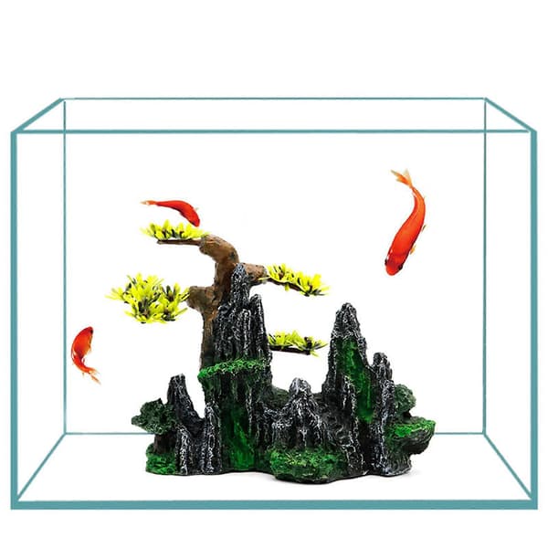 Aquarium Decor Resin Cave Mountain Fish Tank Hideout Plants Theme Decor