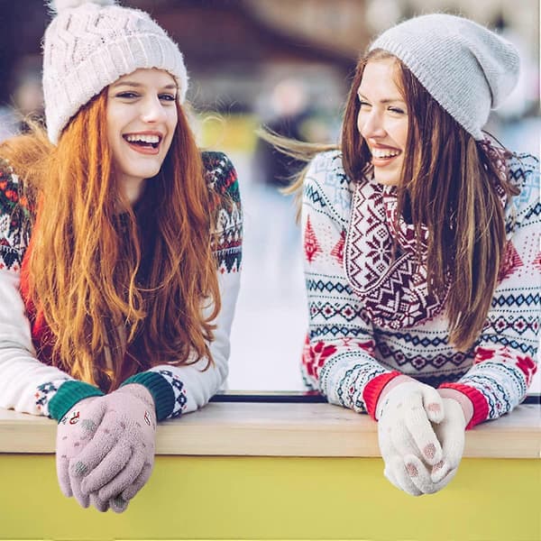 Varme damehandsker, strikkede varme handsker, elastiske fluffy damehandsker, vinterforede med uld