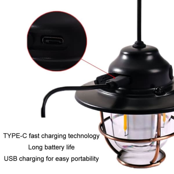 Udendørsbelysning, Campinglampe, USB Genopladelig Hestelampe (Sort)