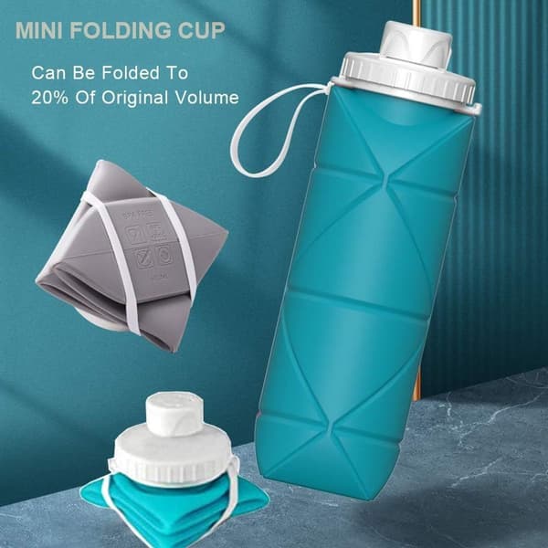 Foldable Water Bottle BPA-Free Silicone Leak-Proof Blue KLB