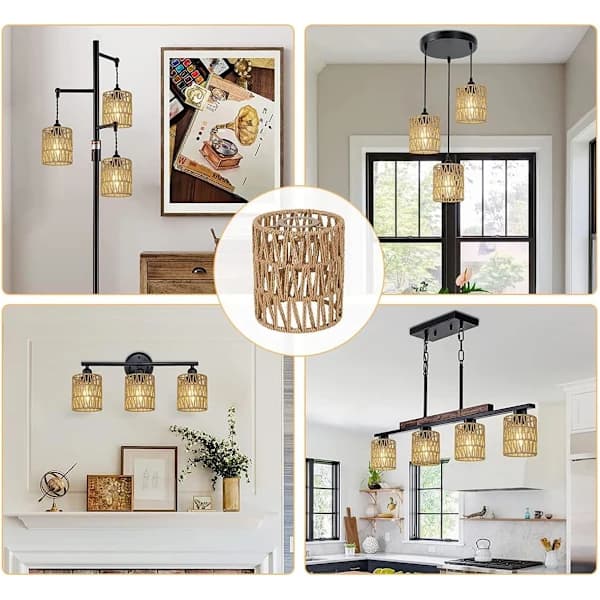 2x Boho Rattan Lampshade Hanging Lamp Floor Lamp Paper Lampshade