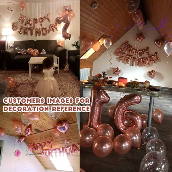 Fødselsdag Rosa Ballong Gratulerer Med Dagen Girlander Kit, Rosegull Bord