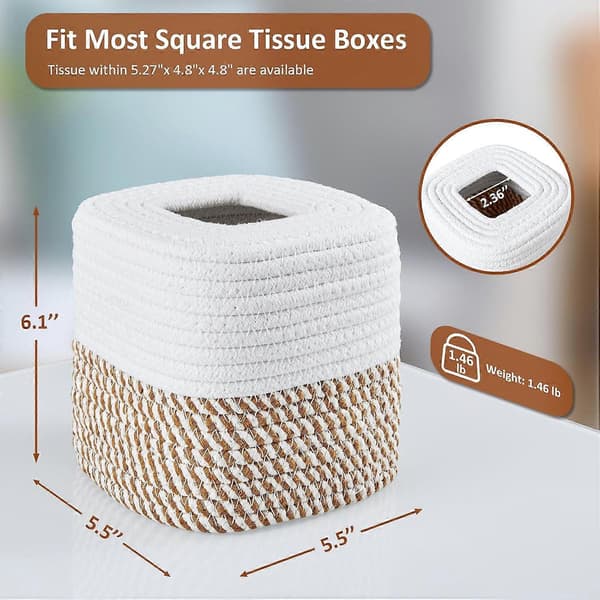 1 pc Cotton Tissue Box Cover Square - Hand-Woven Rope Tissue Box Holder