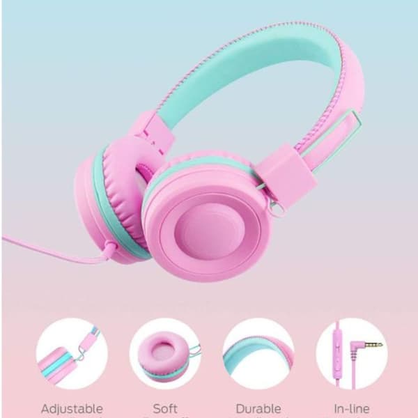 Barnehodetelefoner - Sammenleggbare flokefrie stereo 3,5 mm jack rosa