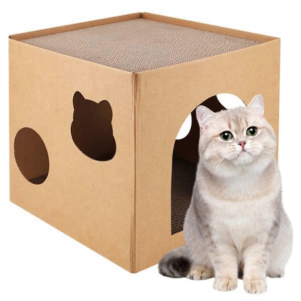 Kattehus Klorebrett Eske Kattekartonghus med Klorematte for Kattunger, Katter til Katters Bursdag