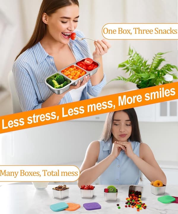 Snackbox i rustfrit stål - genanvendelig - snackbox med tre rum og låg