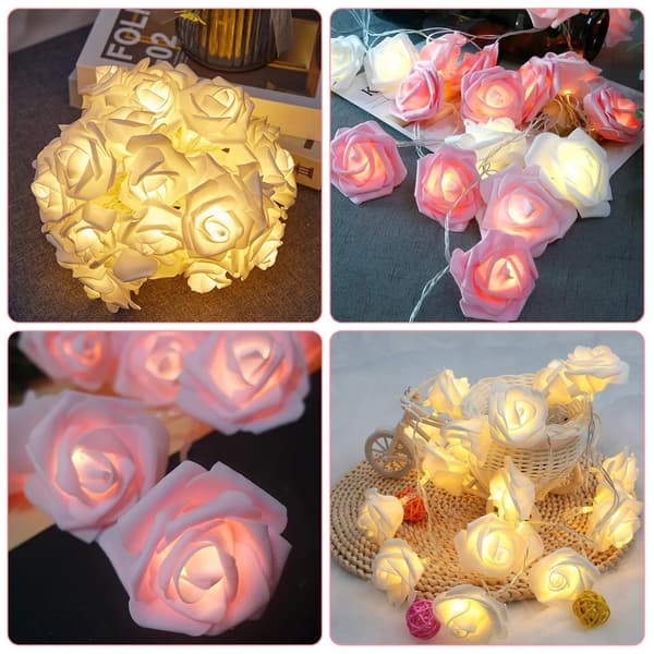 Rose String Lights with 20 LED, Battery Operated, 3 Meter Warm White LED String Lights for Home, Hanging Flower Garland, Christmas, Wedding, Valentine's Day