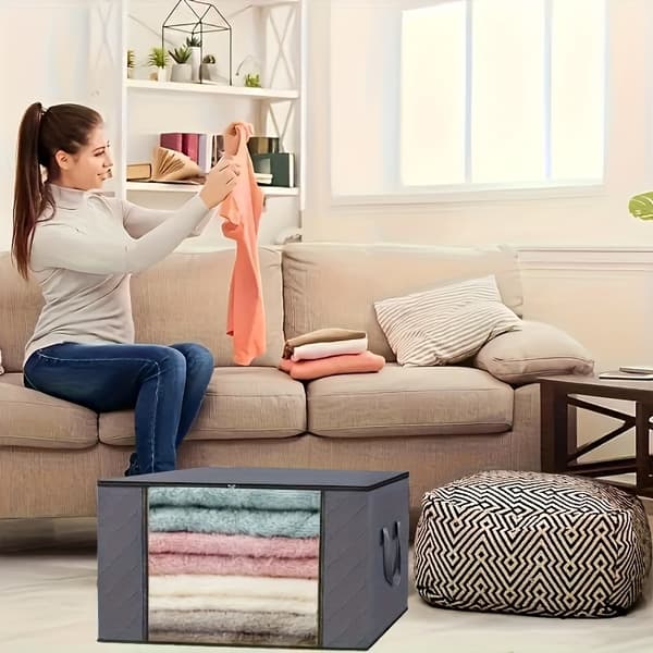 3-pack förvaringsväskor med dragkedja och lock - Vikbar non-woven organizer för sängkläder filtar kuddar 3st Mörkgrå