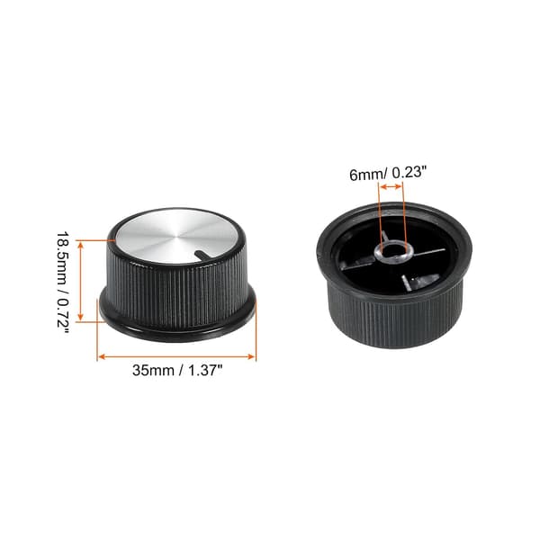 Potentiometerkontrollratt ABS-gitarr för 6 mm D-typ axel elektriska effektförstärkare stereos, ton 180 grader roterande svart silver 2 st