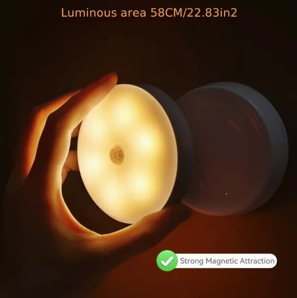 Motion Activated LED Night Light - USB Rechargeable Sensor Night Lamp - White Light