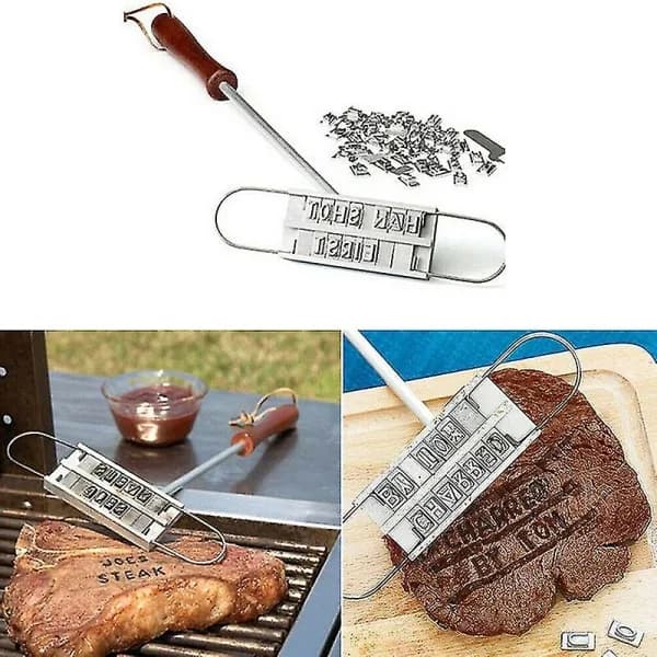 Trykt Grill Trehåndtak Stempel Grill Kjøtt Gjør-det-selv Biff