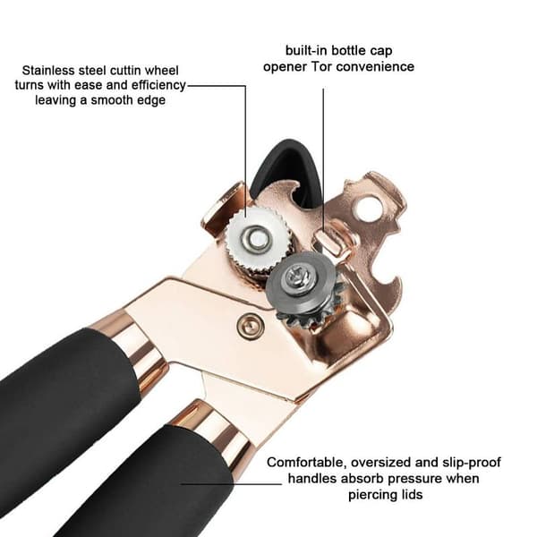 Manual Can Opener with Non-Slip Handle, Practical, Smooth Edge, Black