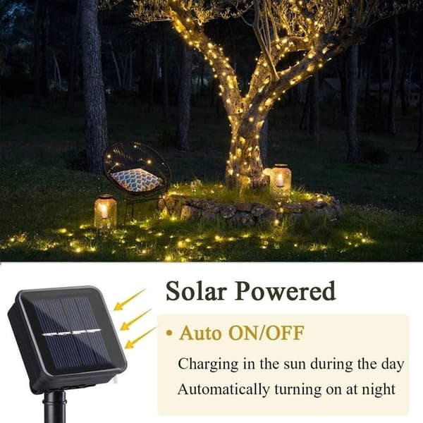 Utendørs solcellelysslynge 20m 200 LED lysslynge 8 moduser