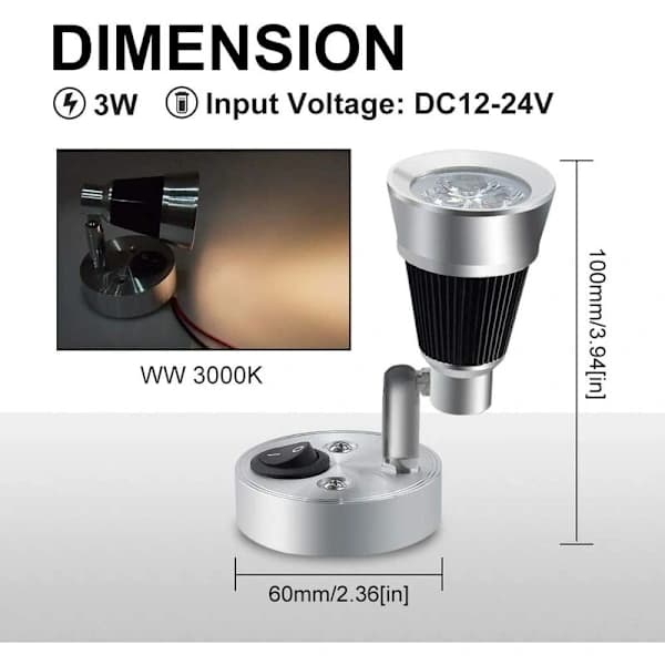 Dimmable Bedside Lamp with Touch and USB Charging Port, Interior Lighting for Vehicles and Home (2-Pack)