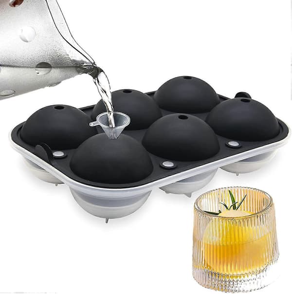 Ice Ball Maker, Spherical Ice Cube Mold with Funnel - 6 Large Ice Cube Spheres 6.35 cm in Diameter, Round Ice Cube Mold