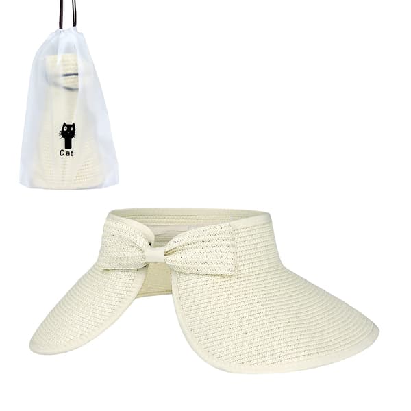 Women's Wide Brim Sun Hat, Foldable Cap, Ponytail Beach Hat with Storage Bag for Summer, Beige