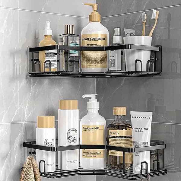 Self-Adhesive Bathroom Shelves | 2-Pack Shower Shelf No Drilling Black black black