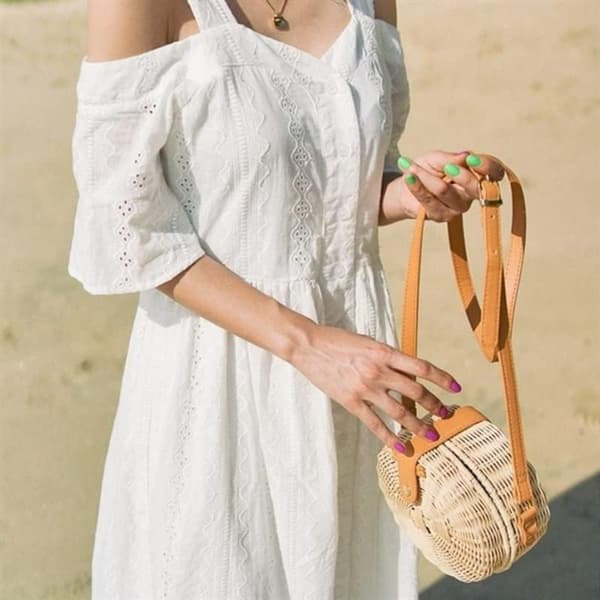 Halm taske mode rund rattan skuldertaske afslappet sommer strand