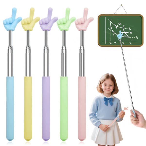 5 Pieces Teacher Pointer, Extendable Hand Finger Pointer for Elementary School Preschool Teacher Supplies Teacher's Day Gift, Extends to 69 cm