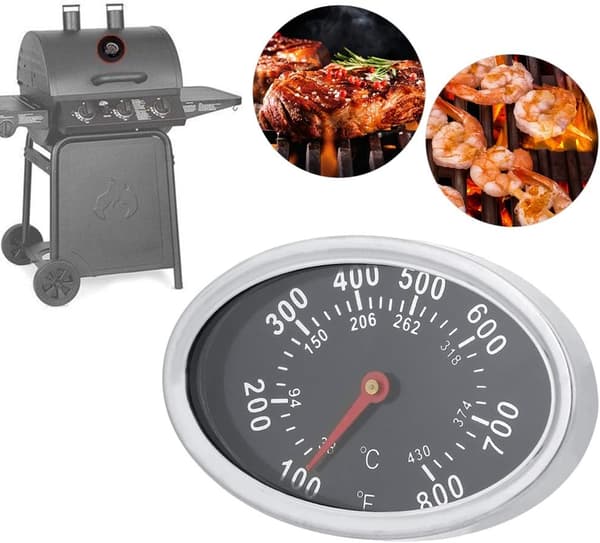 1 stk oval BBQ-røyker grilltermometer, rustfritt stål